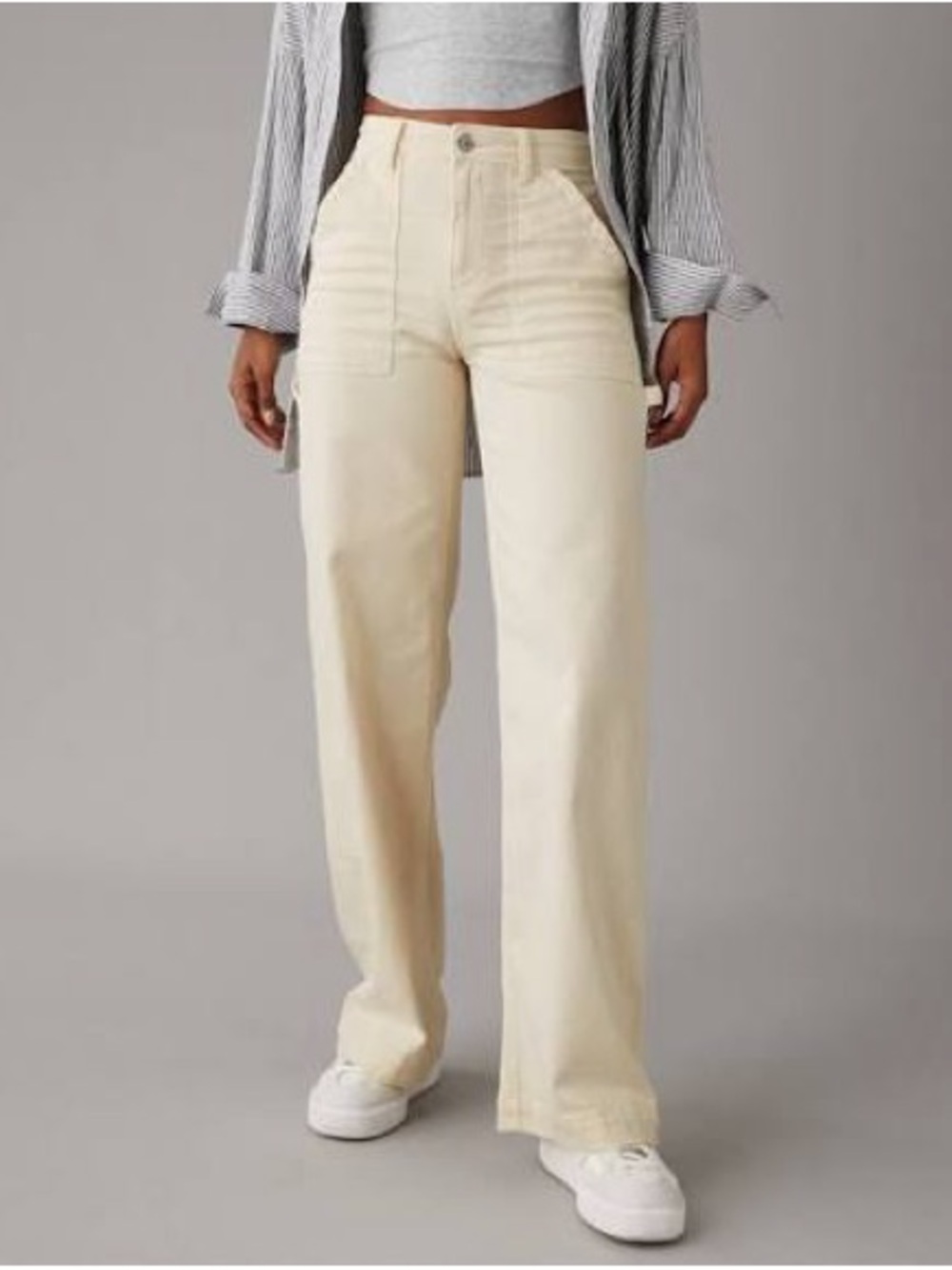 American Eagle Outfitters Cream Wide Leg Jeans